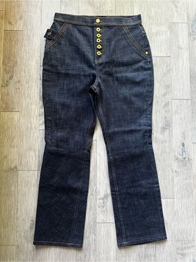 NWOT Ellery Dark Indigo High-Rise Flare Jeans with‎ Gold Buttons Size 29